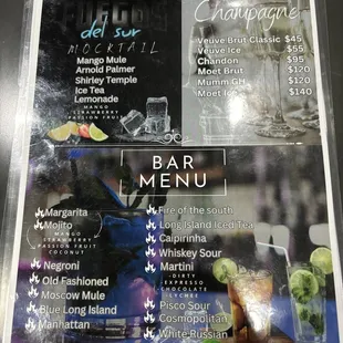 Menu cocktails