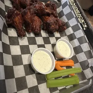 Wings- bbq flavored. Very tasty.