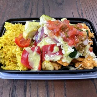 Build-a-Meal with Saffron Rice, Squash Medley, Buffalo Chicken and Toppings