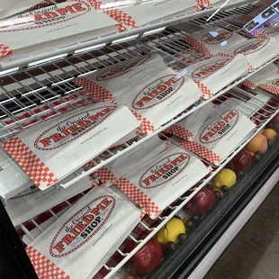 Case filled with pies