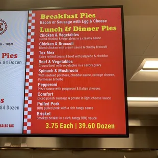 The menu