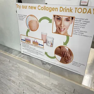 a sign for the new collagen drink today