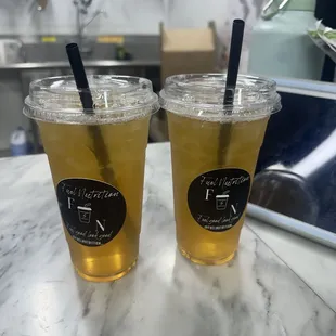 2 peach teas with mango aloe