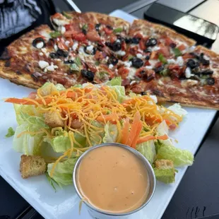 Half Fuel pizza with side salad ($16)