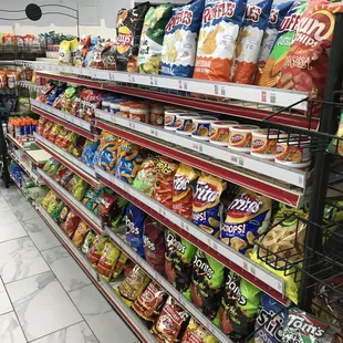 a variety of chips and snacks