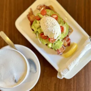 Tea Latte &amp; All Aboard Avocado Toast.