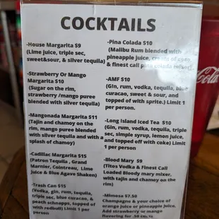 Cocktail menu.