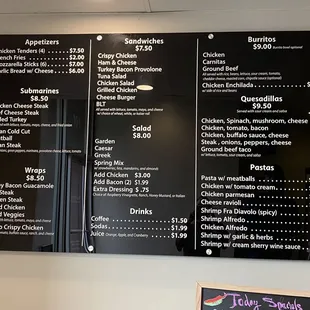 menus and prices on the wall