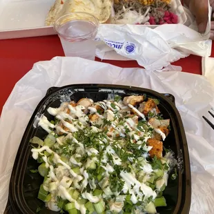 Chicken Kabob Bowl (front) Beef and Chicken Shawarma Plate (rear). Not bad!