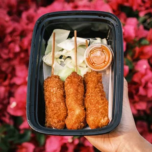 Pork Katsu with cheese on a stick, meh