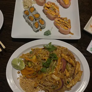 Pad Thai, lovely roll, and sweet potato roll