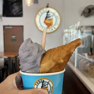 Taro frozen yogurt and caramel filled taiyaki  sooo good