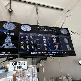 menus and prices on the wall