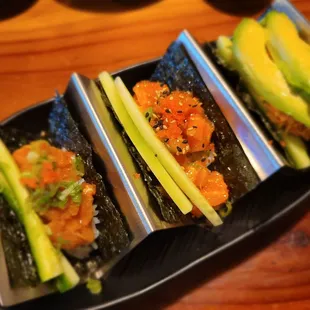 I added extra avocado to the three-way sushi  taco