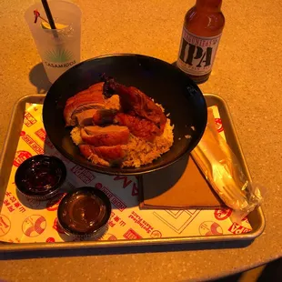 Peking duck rice bowl