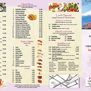 menu, sushi and sashimi