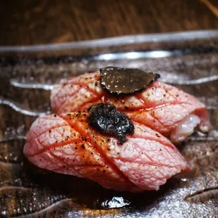 a close up of a piece of meat