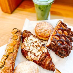 Assorted Treats and Iced Matcha Latte