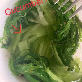 Seaweed salad that's half cucumber