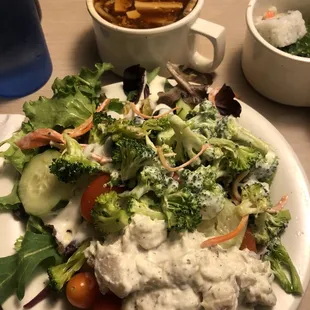 Salad bar and sweet and sour soup
