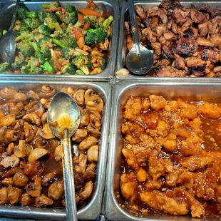 Chicken Area  Orange Chicken, Bourbon Chicken, Chicken Broccoli  &amp; Buttered Mushroom