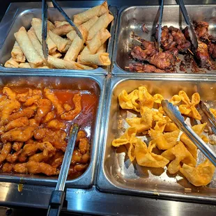 Cream cheese Ragoons, Eggrolls Chicken on a stick, Etc yummy