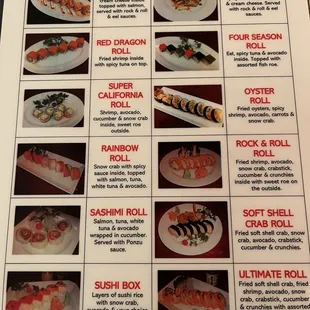 Page 1 of 3 of sushi photo menu