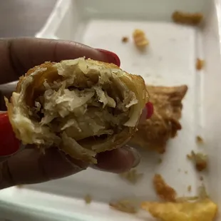 The inside of the egg roll is GREY! Disgusting!