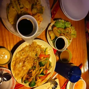 a variety of food items on a table