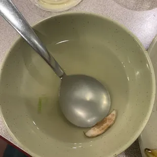 Free slice of mushroom in a guess a chicken broth