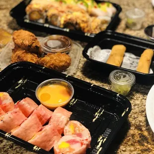 Main dish - Fuji Roll, White Hot Roll &amp; Sakura Roll.  Apps - 3 Pieces Harumaki &amp; Crispy Oyster.