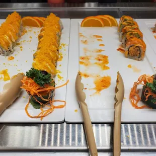 a variety of sushi rolls