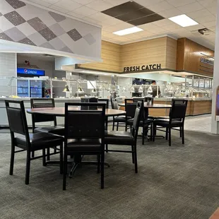 The dining area on the left-hand side of the building.