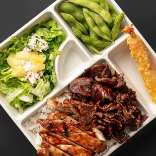 Chicken &amp; Steak Plate with Shrimp Tempura