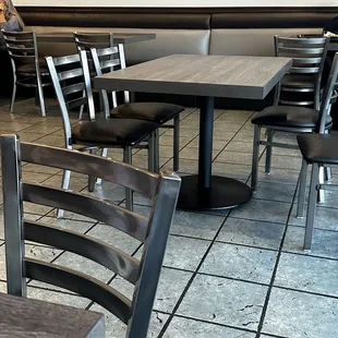 tables and chairs in a restaurant
