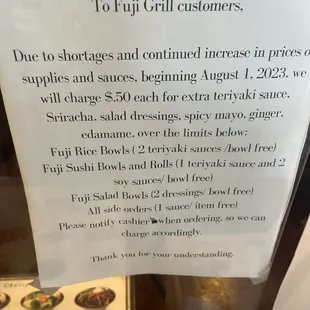 Cost for extra sauce