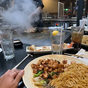 Chicken broccoli and noodle