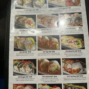 Sushi menu