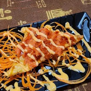 Tuna Chips: fried wonton skin, spicy tuna, eel sauce &amp; spicy mayo