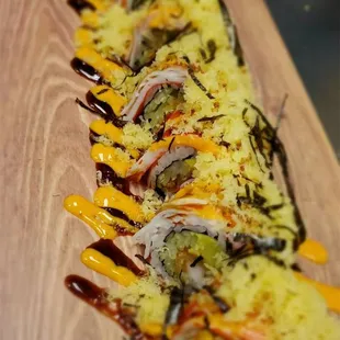 a long row of sushi rolls