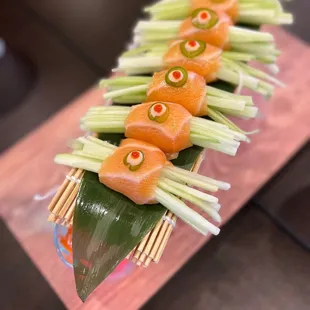 One of the samples we tried...Salmon Cucumber Roll. So glad to try it because it wasn't anything I would have ordered ever. So so good!!!