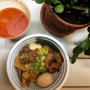 Spicy miso ramen before mixing in the broth