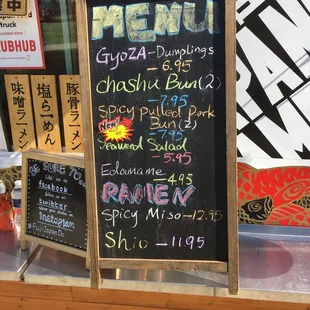 a menu on a blackboard