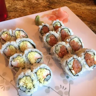 Spicy tuna and crunchy crab rolls.