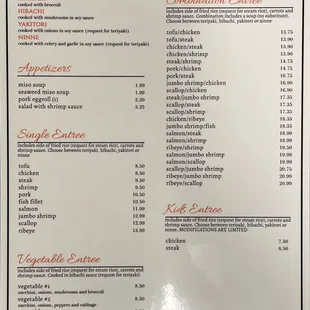 the menu for the restaurant