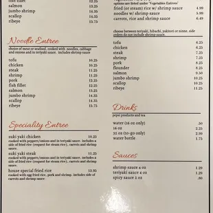 the menu of the restaurant