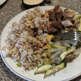 Fried rice on top of my warrior dinner.