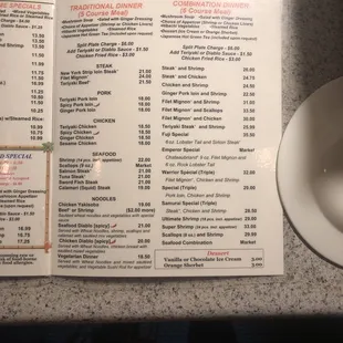 Dinner Menu. Traditional Dinner (Single Entrees), Combination Dinners (Combined meals+ triple entrees), Noodle Dinners