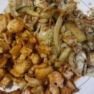 Chicken and shrimp and veggies