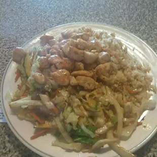 Hibachi teriyaki chicken and fried rice.